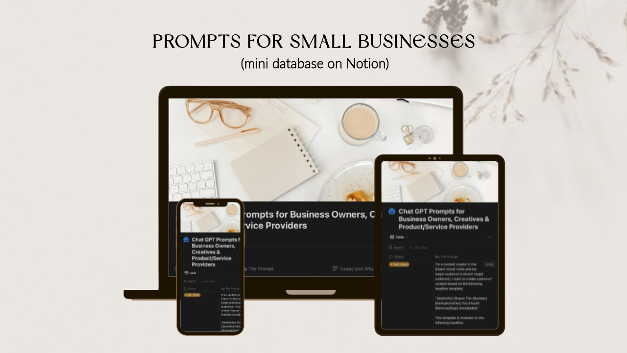 Prompts for Small Businesses and Creatives Mini Database on Notion